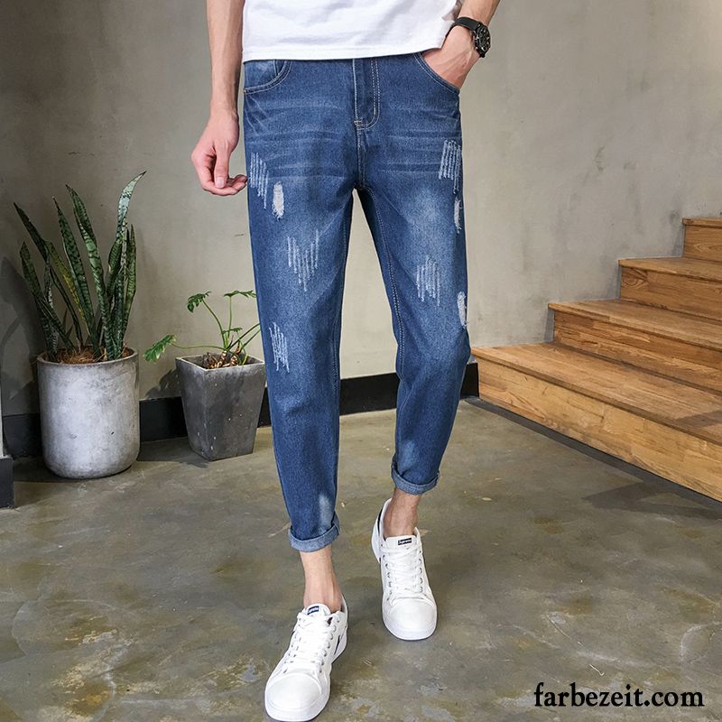 Moderne Jeans Herren Dünn Jeans Schmales Bein Schlank Löcher Hose Trend Schwarz Herbst Lose Freizeit Einfach