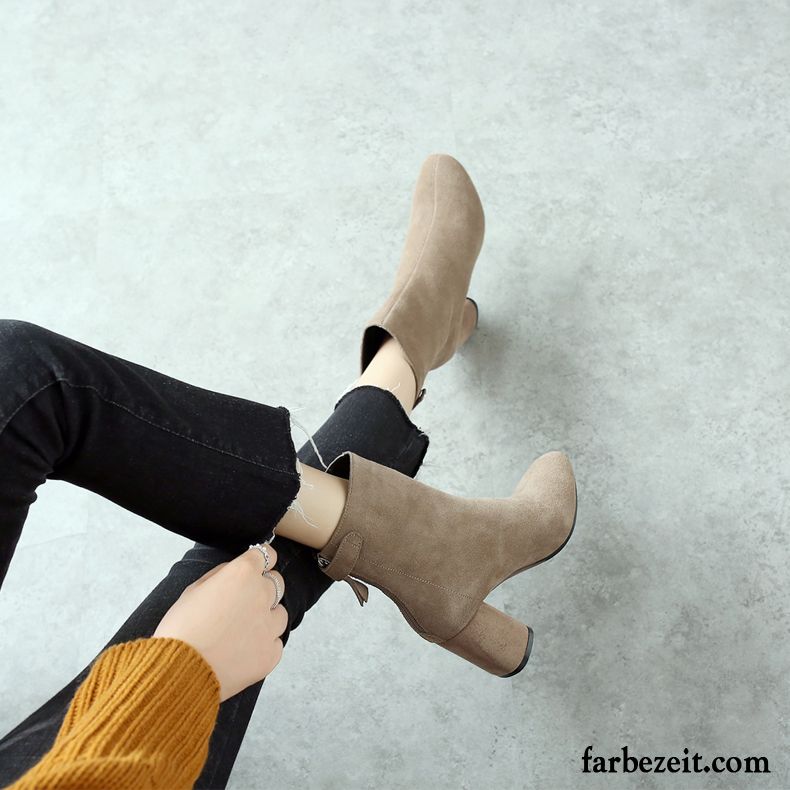 Günstig Schuhe Bestellen Stiefel Herbst Neue Produkte Trend Schuhe Gefrostet Damen Hochhackigen Reißverschluss Dick Winter Kaufen