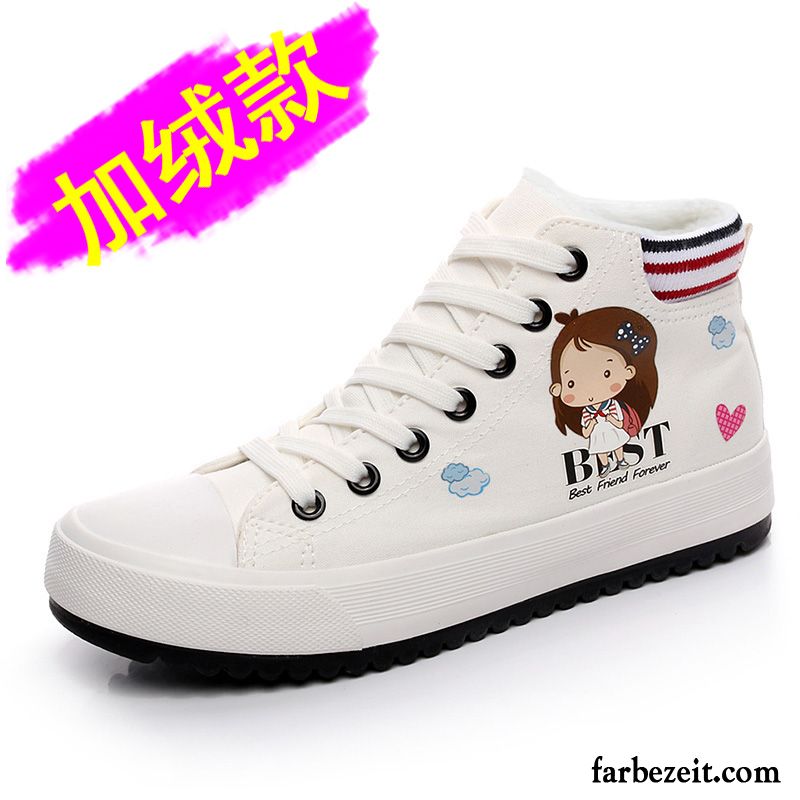 Günstige Damen Sportschuhe Skaterschuhe Langschaft Schüler Trend Feder Flache Weiß Schnürschuhe Tuch Schuhe Casual Verkaufen