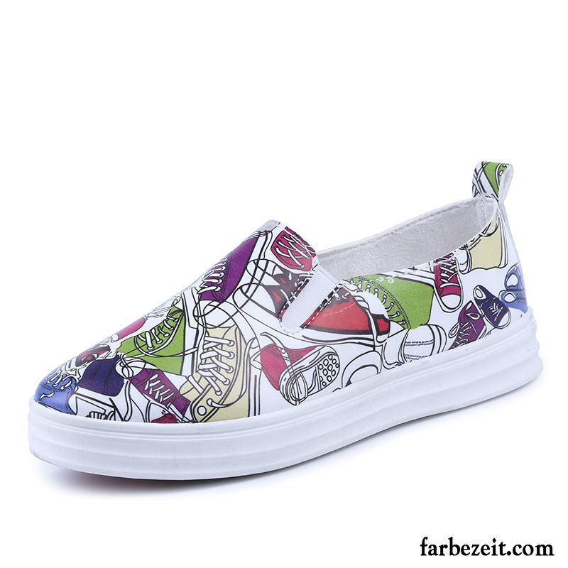 Günstige Damenschuhe Feder Allgleiches Leder Damen Casual Neue Schuhe Graffiti Schüler Halbschuhe