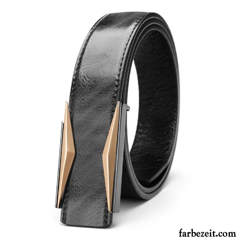 Gürtel Herren Trend Freizeit All Match Persönlichkeit Echt Leder Glatt Schwarz Gold Gelb