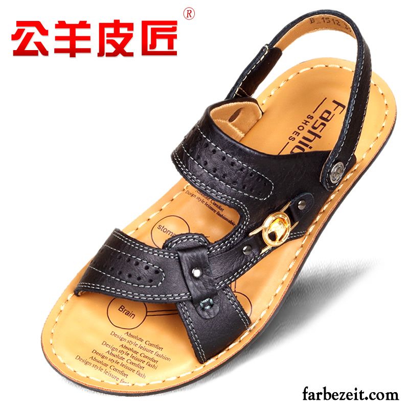 Halboffene Schuhe Herren Sandalen Strand Casual Sommer England Leder Echtleder Rutschsicher Schuhe Günstig