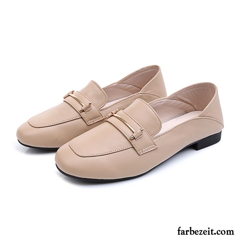 Halbschuhe Damen Echtleder Schnürschuhe Große Größe Sommer Allgleiches Flache Schuhe Weiß Beige