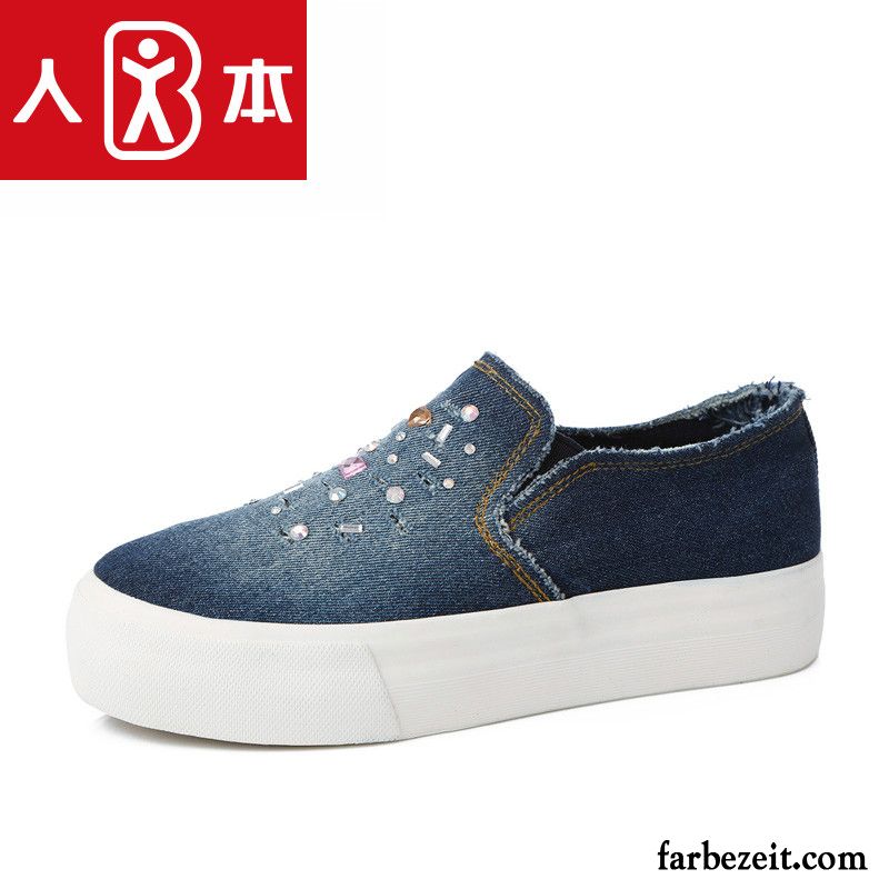 Halbschuhe Damen Grau Faul Denim Feder Slip-on Schuhe Halbschuhe Casual Schüler Retro Billig