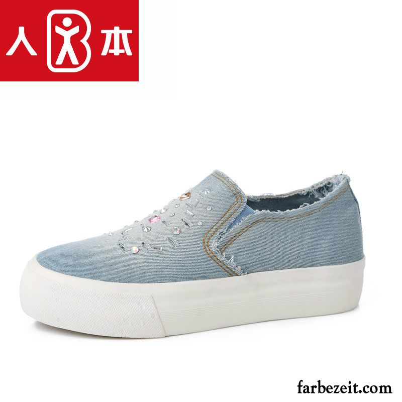 Halbschuhe Damen Grau Faul Denim Feder Slip-on Schuhe Halbschuhe Casual Schüler Retro Billig