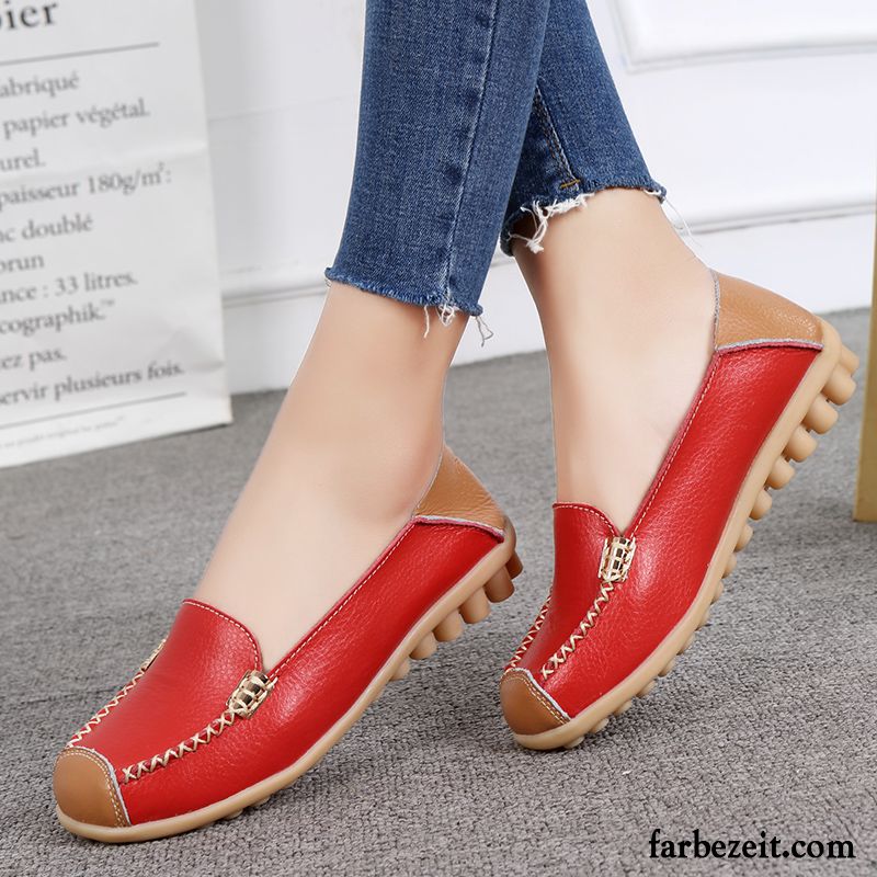 Halbschuhe Damen Leder Faul Feder Wasserdicht Allgleiches Rutschsicher Gelb