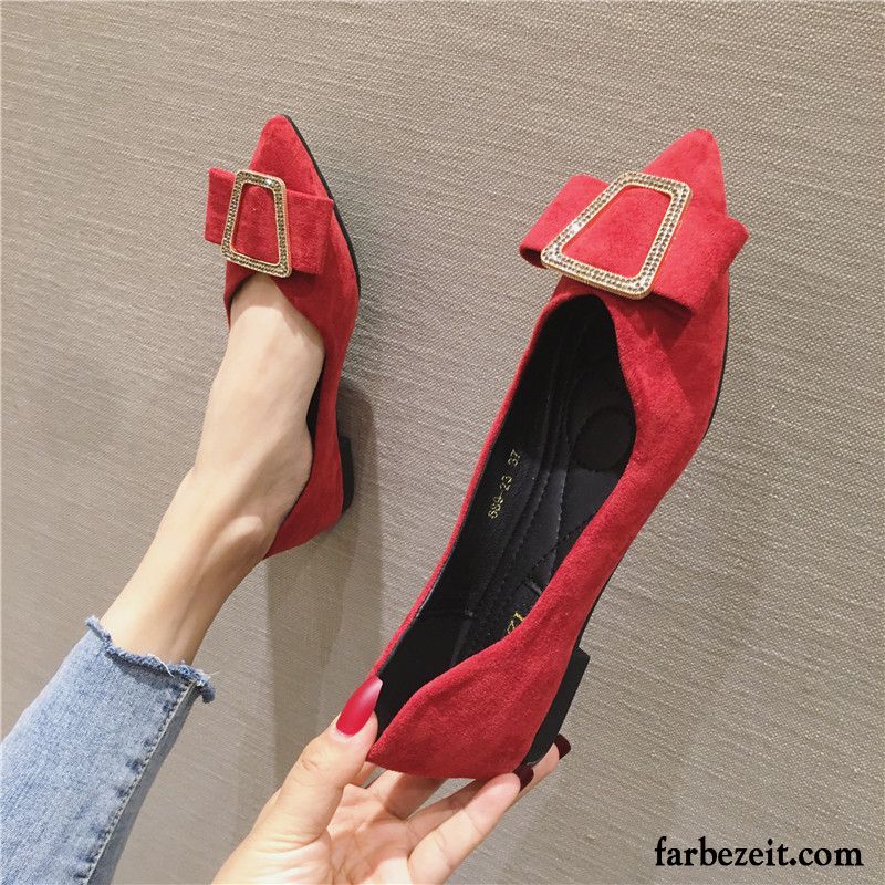 Halbschuhe Damen Spitze Allgleiches Feder Flache Schuhe Weiche Sohle Schnürschuhe Hell Rot