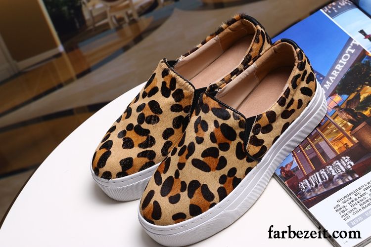 Halbschuhe Damen Trend Schnürschuhe Sommer Leopard Slip-on Echtleder Schwarz Faul Halbschuhe Flache Feder Dicke Sohle Billig