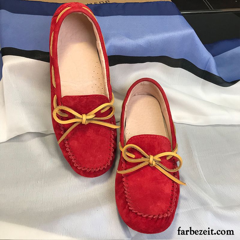 Halbschuhe Für Damen Allgleiches Echtleder Slip-on Flache Rot Halbschuhe Sommer Schnürschuhe Faul Neue Feder Kaufen