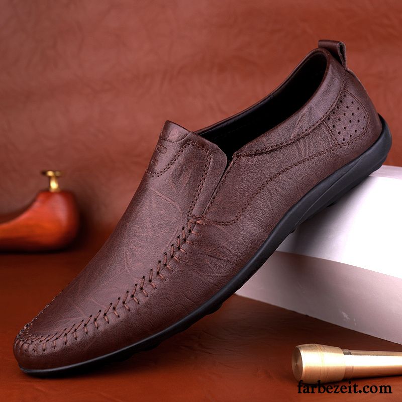 Halbschuhe Herren Atmungsaktiv Echtleder Lederschue Feder Geschäft Trend Schwarz