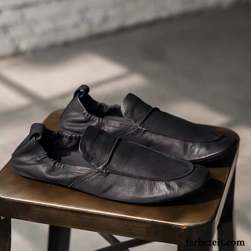 Halbschuhe Herren Casual Atmungsaktiv Echtleder England Feder Weiche Sohle Braun