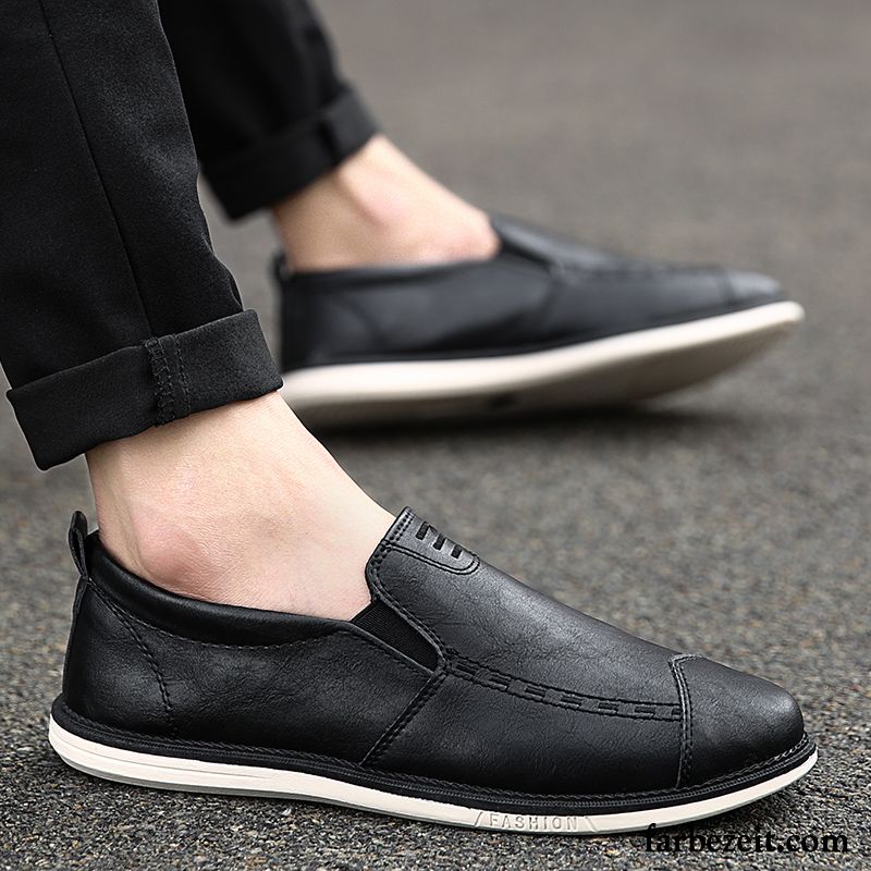 Halbschuhe Herren Casual Jugend Trend Lederschue Neue Faul Schwarz