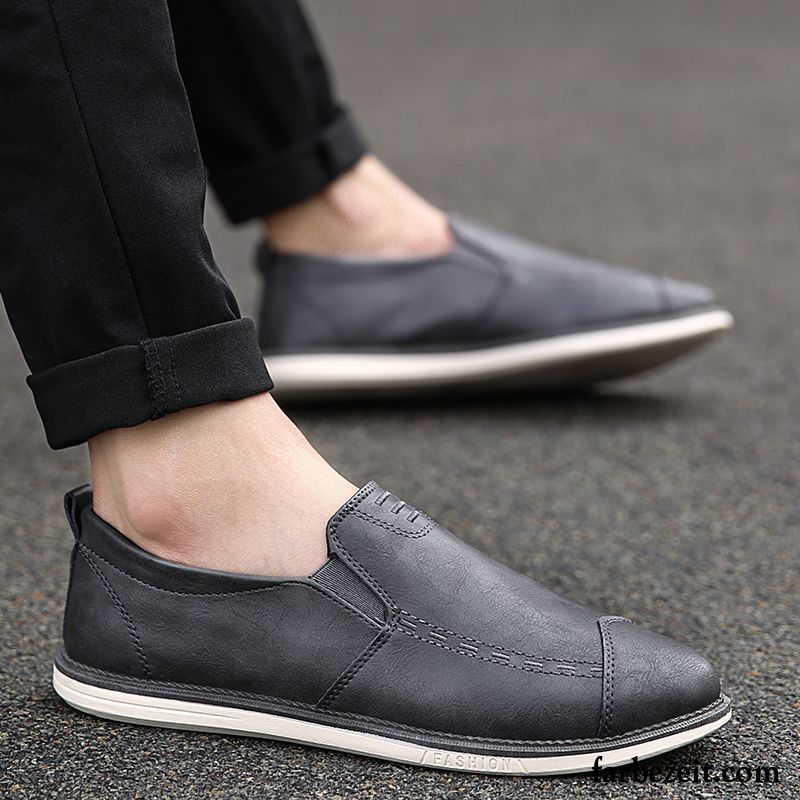 Halbschuhe Herren Casual Jugend Trend Lederschue Neue Faul Schwarz