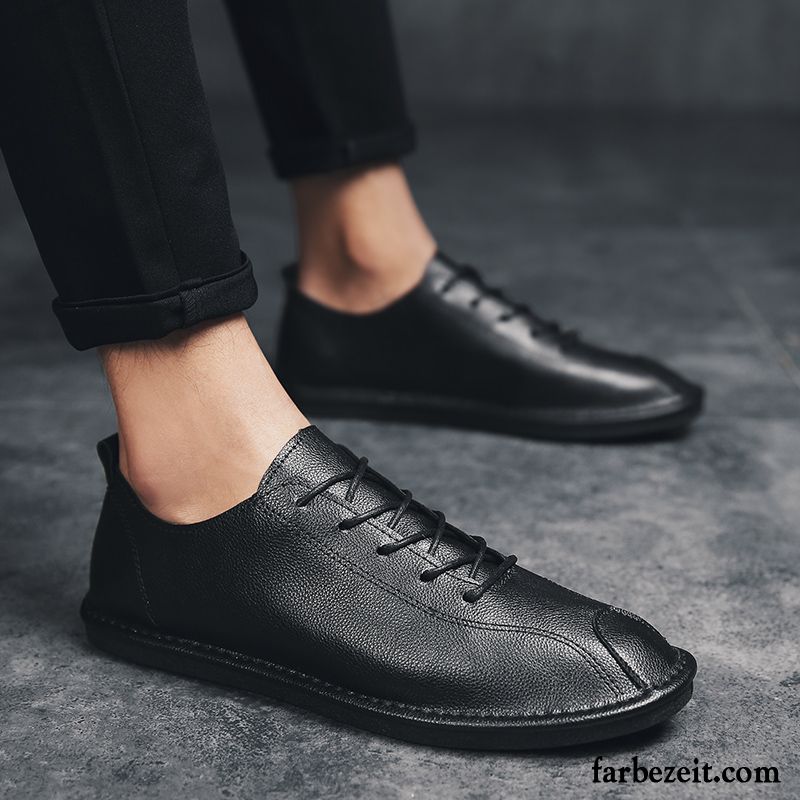 Halbschuhe Herren Casual Jugend Trend Lederschue Neue Faul Schwarz