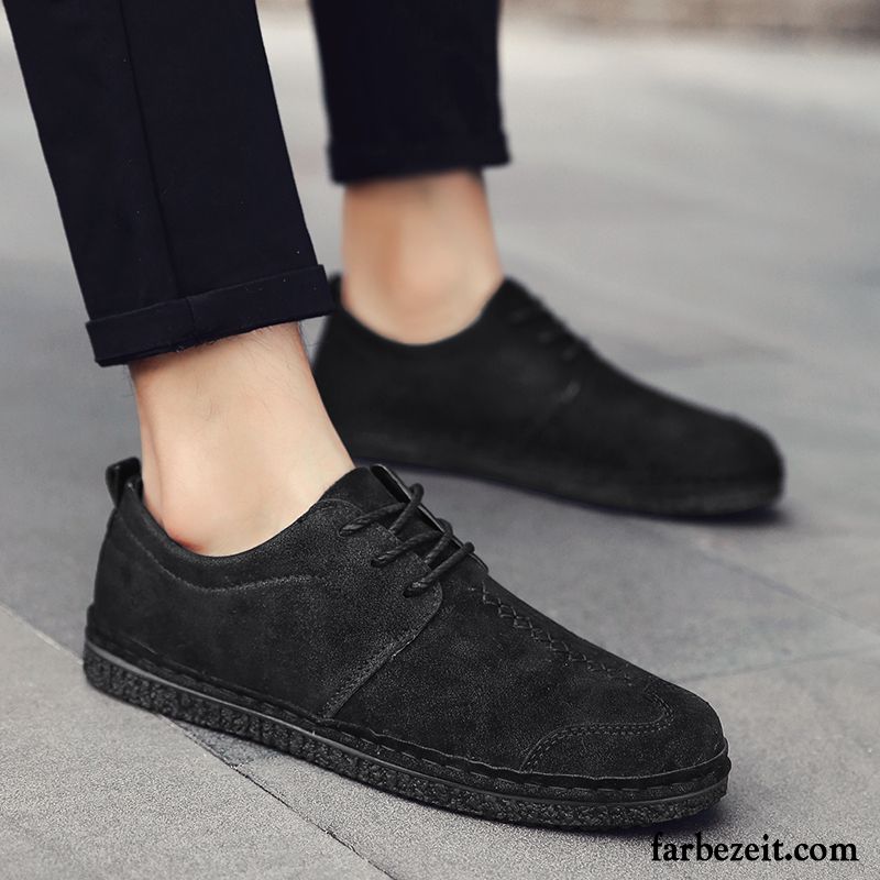 Halbschuhe Herren Casual Jugend Trend Lederschue Neue Faul Schwarz