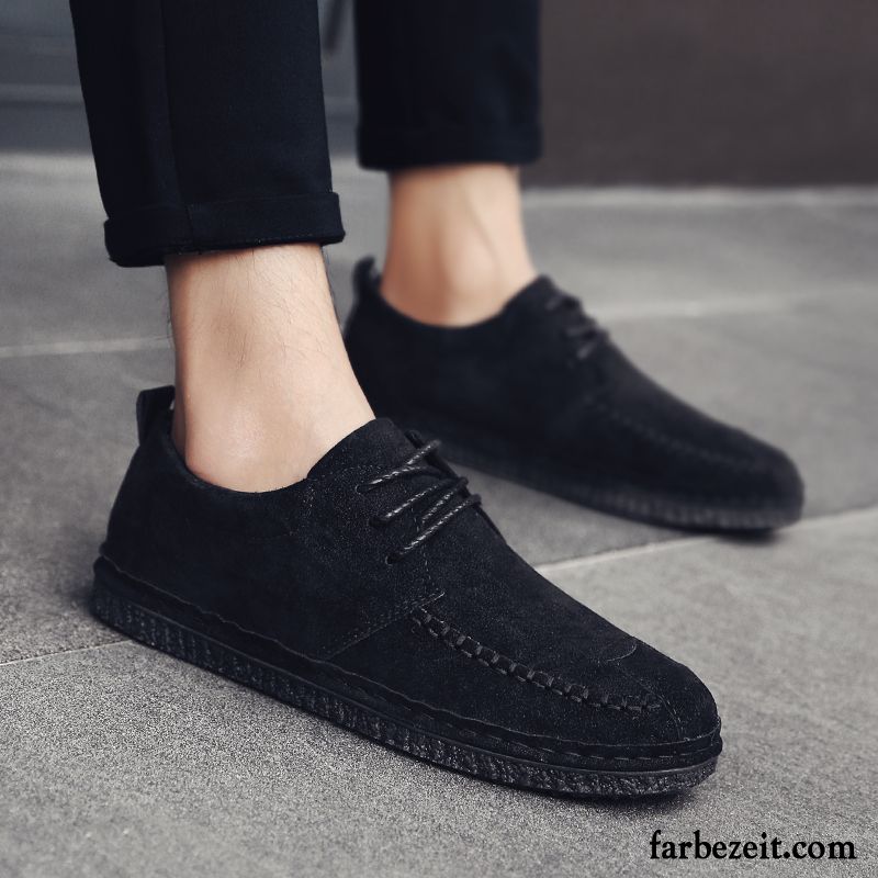 Halbschuhe Herren Casual Jugend Trend Lederschue Neue Faul Schwarz