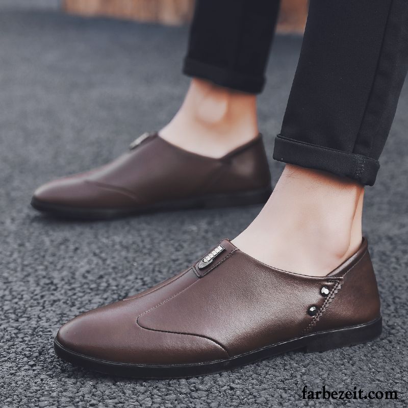 Halbschuhe Herren Echtleder Allgleiches Neue Weiche Sohle Casual Geschäft Braun