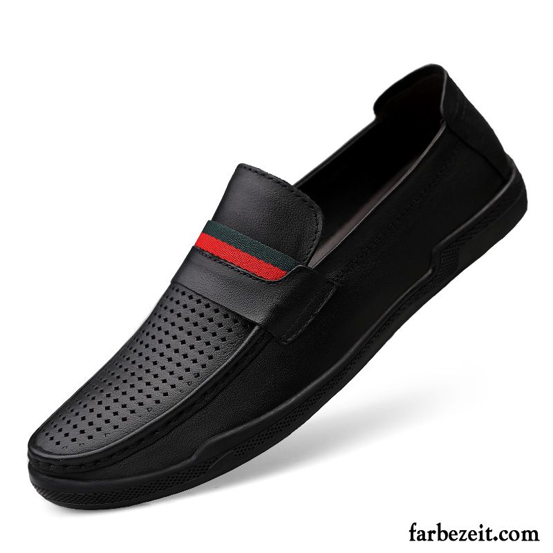 Halbschuhe Herren Echtleder Trend Slip-on Sommer Atmungsaktiv Neue Produkte Schwarz