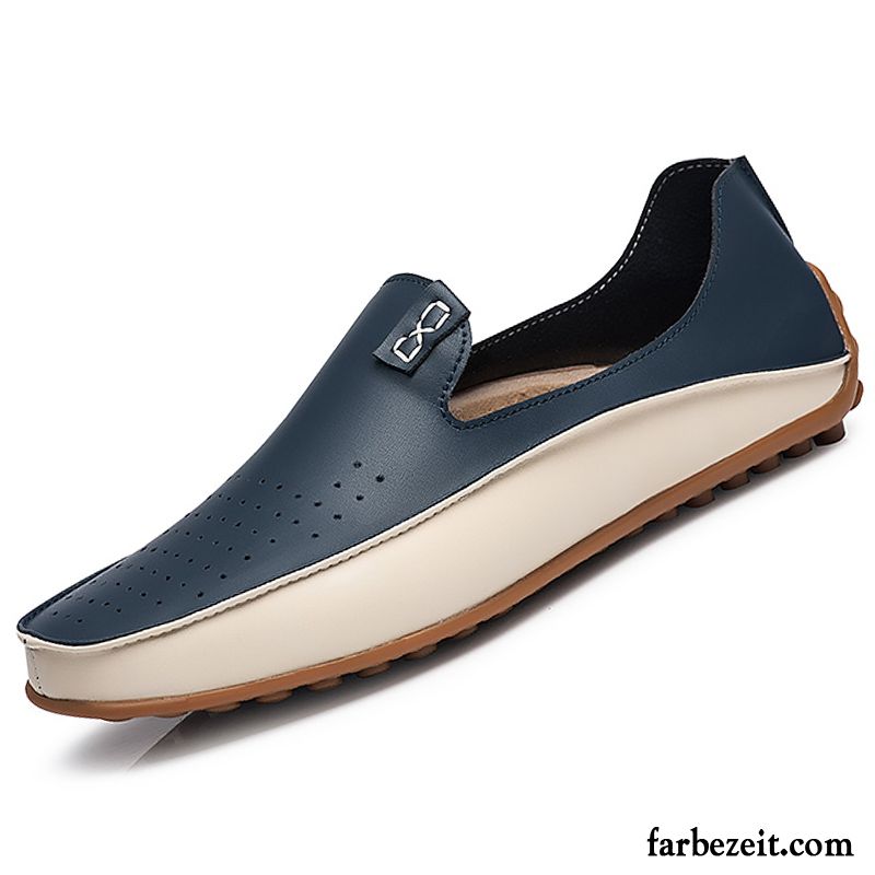 Halbschuhe Herren Faul Feder Lederschue Geschäft Casual Slip-on Blau