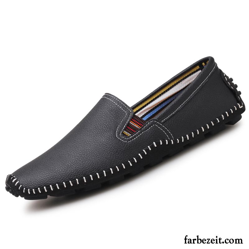 Halbschuhe Herren Faul Feder Lederschue Geschäft Casual Slip-on Blau