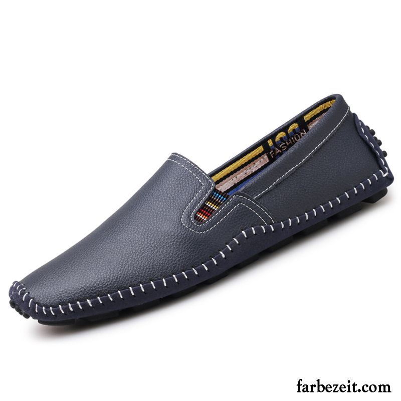 Halbschuhe Herren Faul Feder Lederschue Geschäft Casual Slip-on Blau