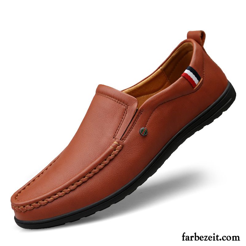 Halbschuhe Herren Faul Lederschue Casual Echtleder Slip-on Oberleder Braun