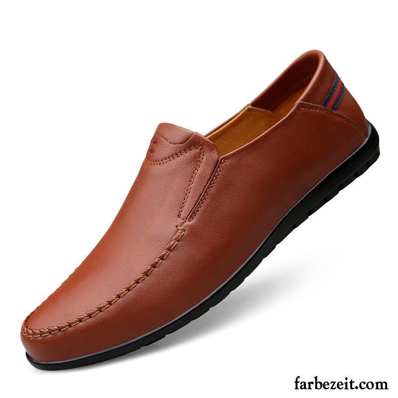 Halbschuhe Herren Faul Lederschue Casual Echtleder Slip-on Oberleder Braun