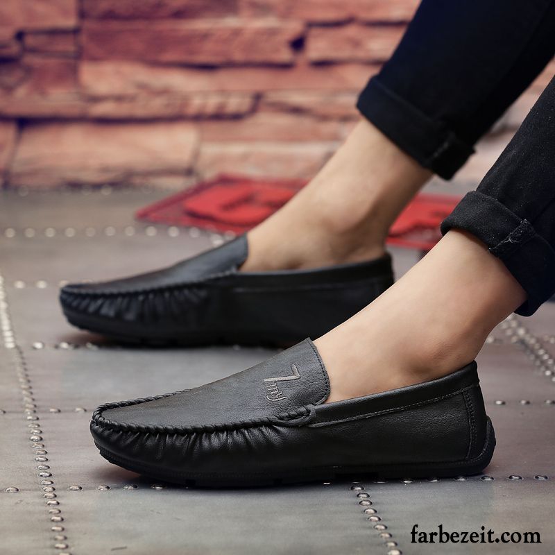 Halbschuhe Herren Feder Lederschue Neue Trend Casual Schwarz