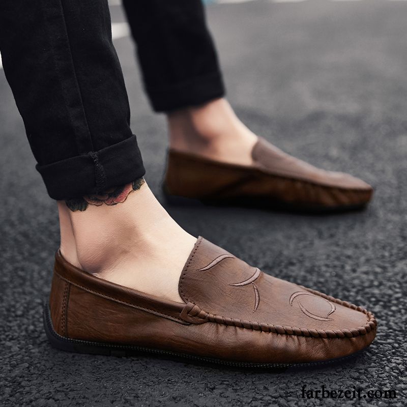 Halbschuhe Herren Feder Slip-on Lederschue Sommer Trend Atmungsaktiv Schwarz