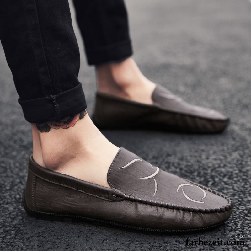 Halbschuhe Herren Feder Slip-on Lederschue Sommer Trend Atmungsaktiv Schwarz