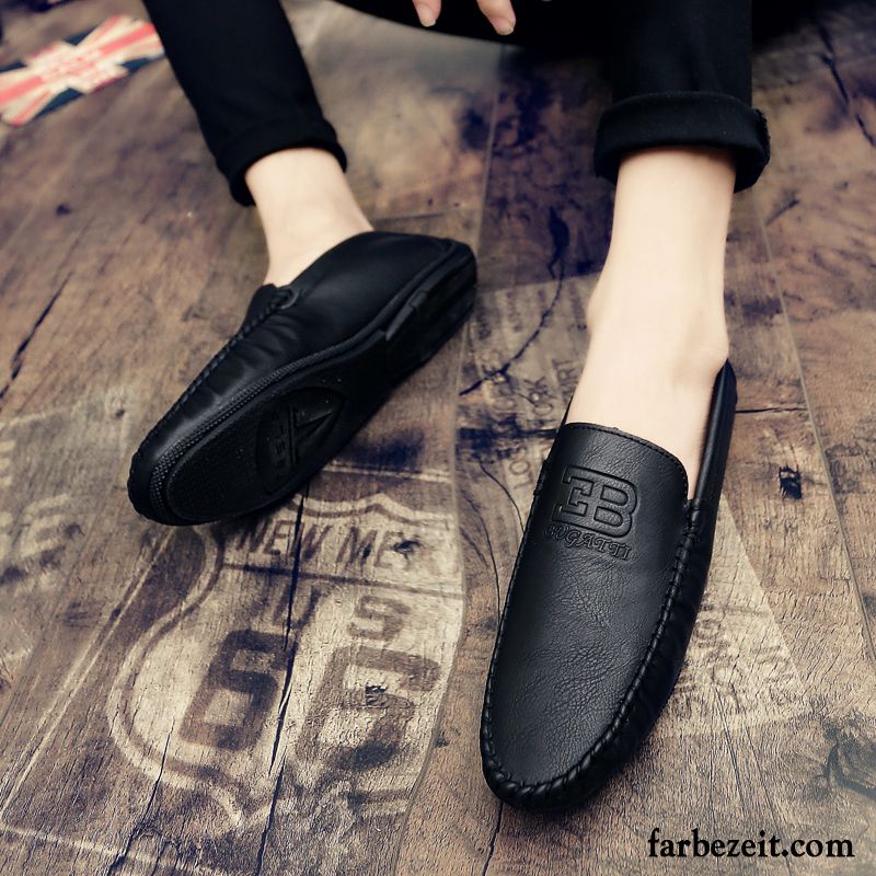 Halbschuhe Herren Feder Slip-on Lederschue Sommer Trend Atmungsaktiv Schwarz