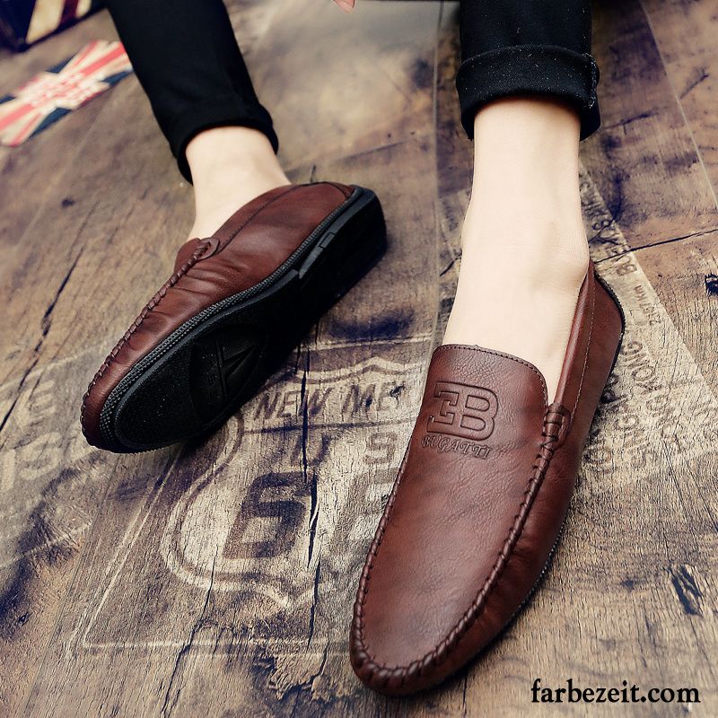 Halbschuhe Herren Feder Slip-on Lederschue Sommer Trend Atmungsaktiv Schwarz