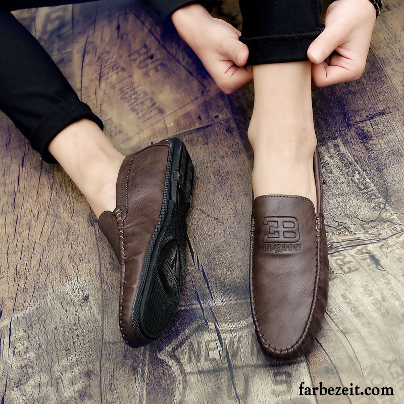 Halbschuhe Herren Feder Slip-on Lederschue Sommer Trend Atmungsaktiv Schwarz