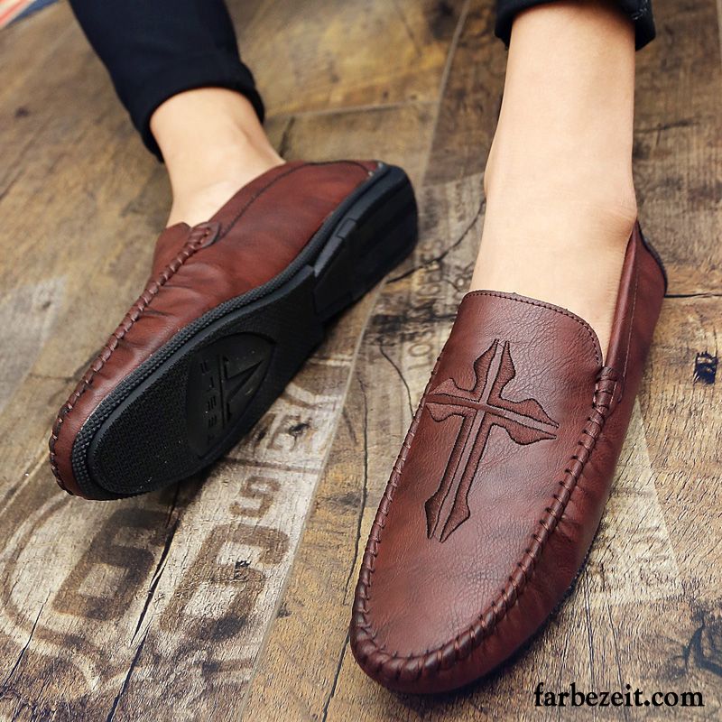 Halbschuhe Herren Feder Slip-on Lederschue Sommer Trend Atmungsaktiv Schwarz