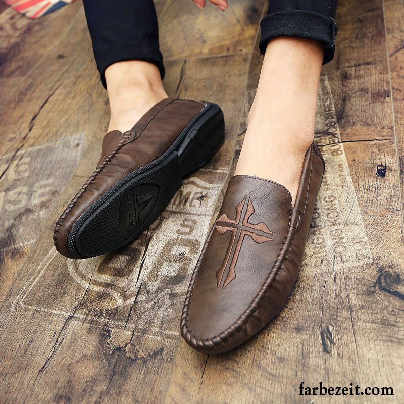 Halbschuhe Herren Feder Slip-on Lederschue Sommer Trend Atmungsaktiv Schwarz