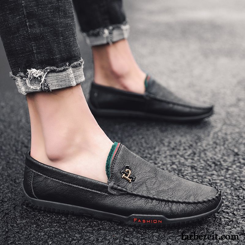 Halbschuhe Herren Feder Sommer Faul Atmungsaktiv Trend Slip-on Schwarz