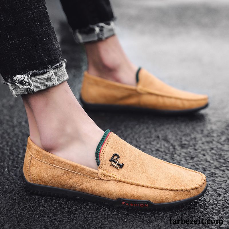 Halbschuhe Herren Feder Sommer Faul Atmungsaktiv Trend Slip-on Schwarz