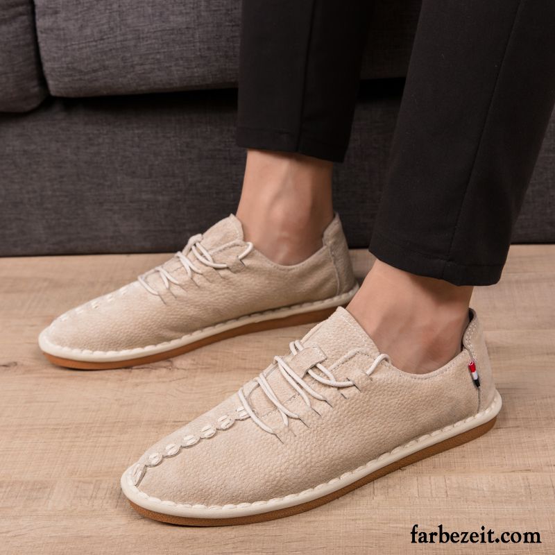 Halbschuhe Herren Lederschue Faul Neue England Trend Feder Beige