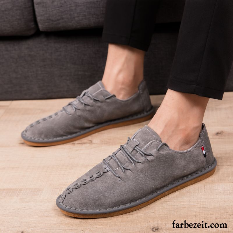 Halbschuhe Herren Lederschue Faul Neue England Trend Feder Beige