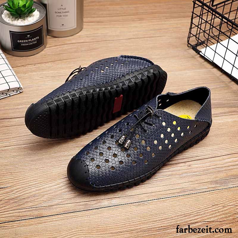 Halbschuhe Herren Lederschue Slip-on Sommer Casual Faul Hohl Weiß