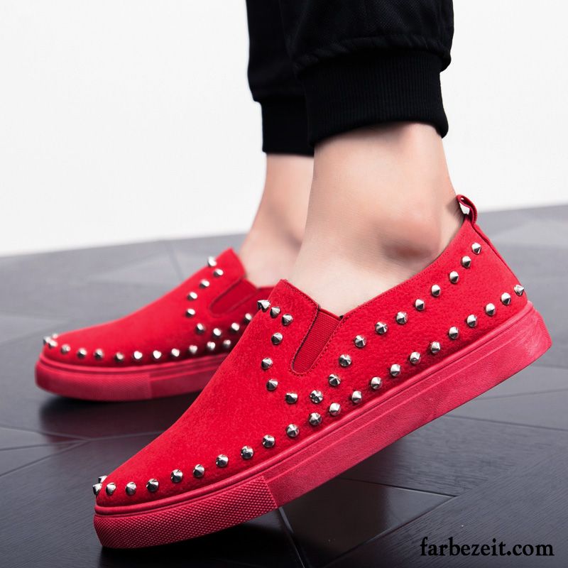 Halbschuhe Herren Lederschue Trend Allgleiches Casual Skaterschuhe Faul Schwarz Rot