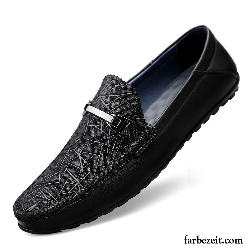 Halbschuhe Herren Neue Echtleder Trend Feder Lederschue Casual Schwarz