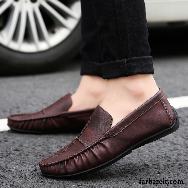 Halbschuhe Herren Neue Herbst Allgleiches Faul Slip-on Trend Braun Rot