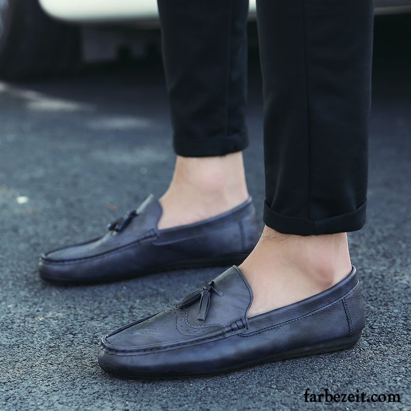 Halbschuhe Herren Schwarz Retro Drucken Halbschuhe Casual Faul Trend Espadrille Slip-on Atmungsaktiv Günstig