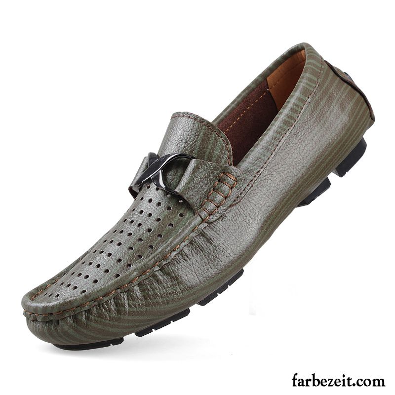 Halbschuhe Herren Sommer Faul Slip-on Lederschue Große Größe Casual Grün