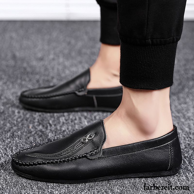 Halbschuhe Herren Trend Allgleiches Lederschue Sommer Slip-on Faul Schwarz