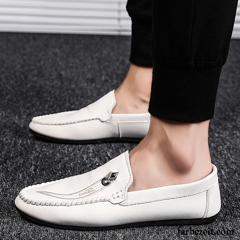 Halbschuhe Herren Trend Allgleiches Lederschue Sommer Slip-on Faul Schwarz