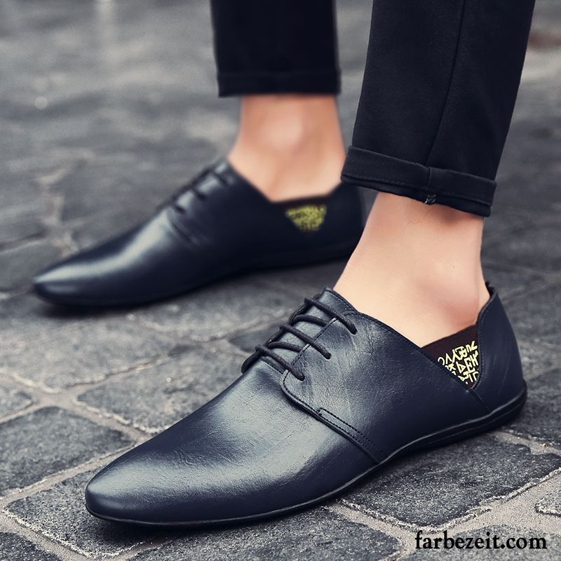 Halbschuhe Herren Trend Casual Atmungsaktiv Echtleder Lederschue Neue Blau