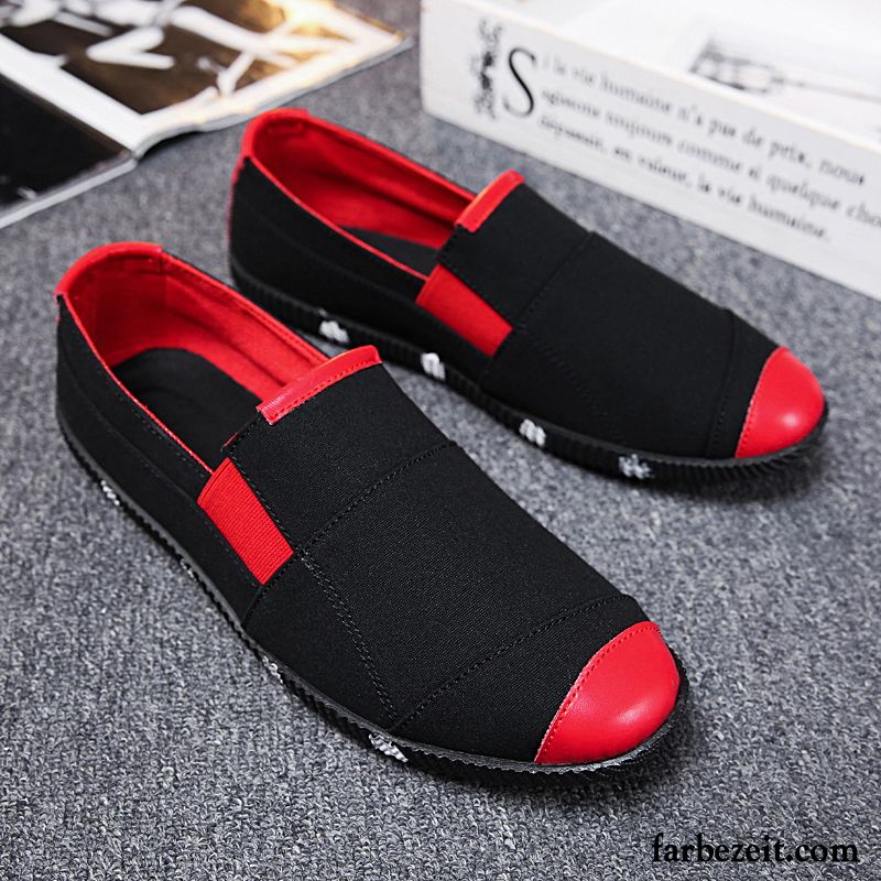 Halbschuhe Herren Trend Faul Tuch Schuhe Casual Segeltuch Slip-on Schwarz Rot