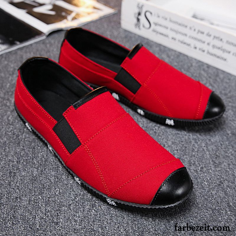 Halbschuhe Herren Trend Faul Tuch Schuhe Casual Segeltuch Slip-on Schwarz Rot